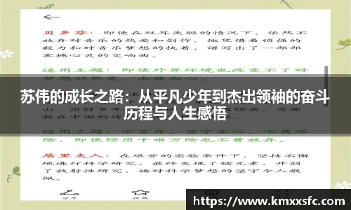 苏伟的成长之路：从平凡少年到杰出领袖的奋斗历程与人生感悟